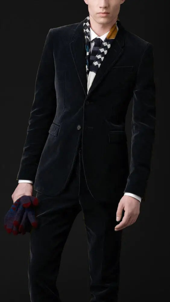 Men's Suit Velvet Two Pieces Set Jacket and Pants Party