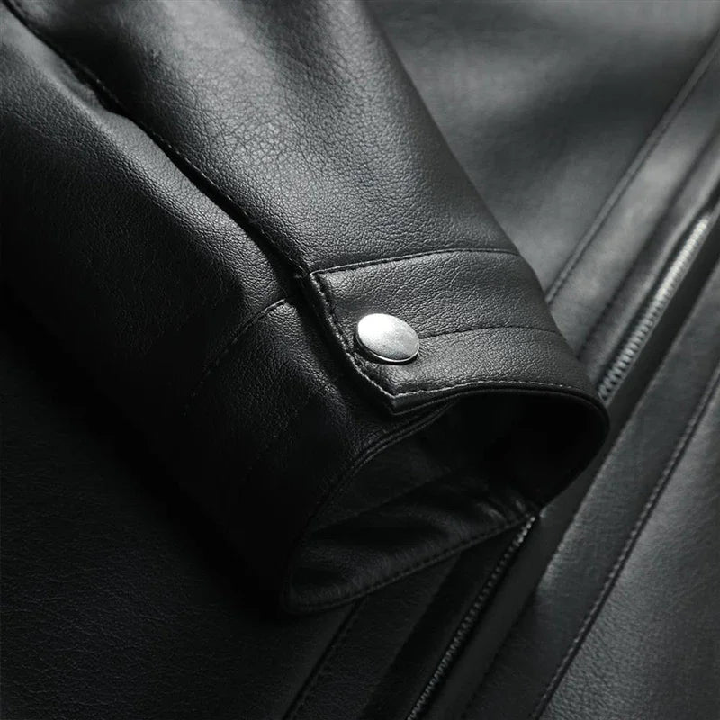 High Quality Men's Casual Leather Jacket Spring & Autumn Motorcycle Jacket Stand Collar Windproof Streetwear Coat S-5XL