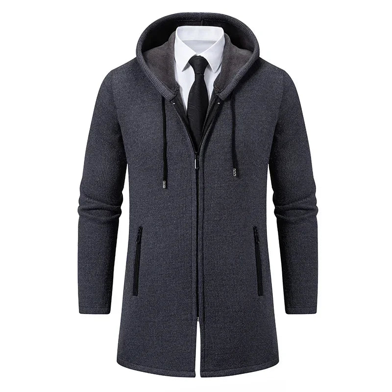 Autumn Winter Men's Casual Knitted Coat New Velvet Padded Jacket Male Hoodies Warm Jumper Fashion Zipper Mens Cardigan