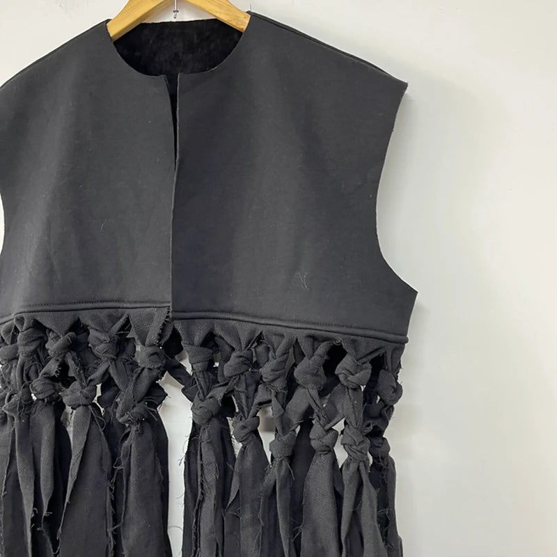 PFHQ Men's Handwoven Darkwear Lace Beggar Vest Layered Fashion Personalized Versatile Abstraction Waistcoat Tide Autumn 21Z3644