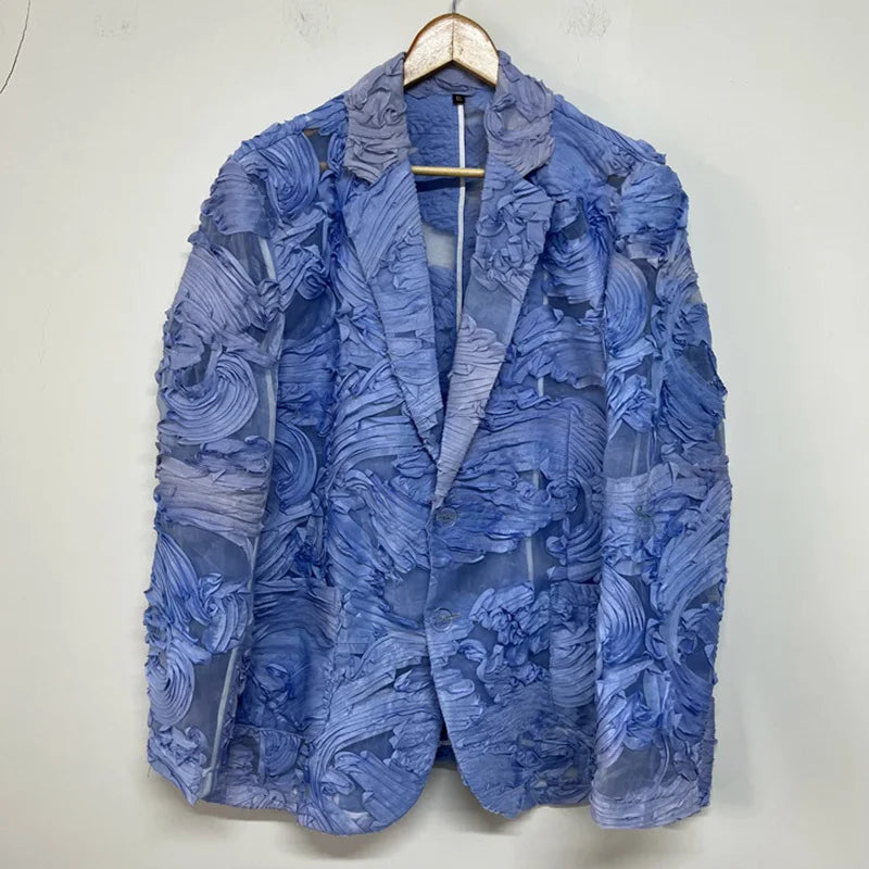 PFHQ Three-dimensional Floral Plate Male Clothing Fashion Light Luxury Single Breasted Perspective Suit Jackets Summer 21Z4410