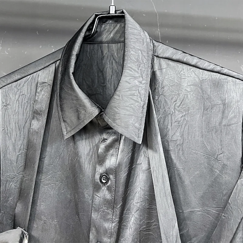 PFHQ Men's New Loose Shirts Long Sleeved Darkwear Single Breasted Ribbon Design Male Summer Lapel Advanced Outdoor Tops 21Z4467