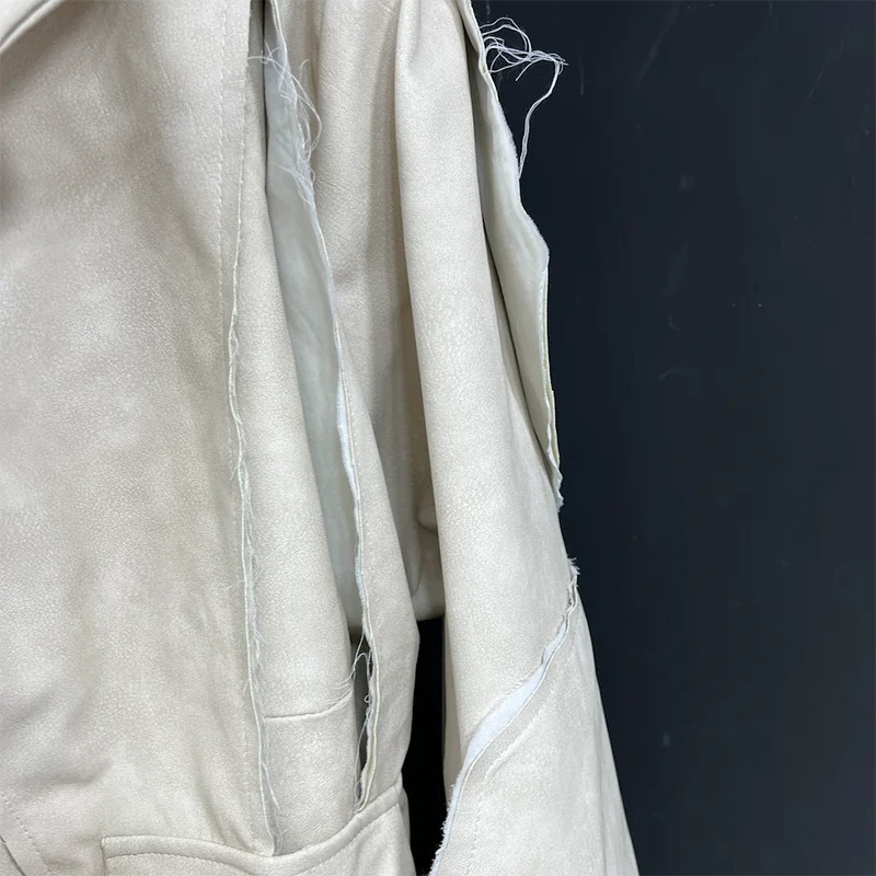 PFHQ Windbreaker Haute Quality Patchwork Male Autumn Long Over Knee Loose Trendy PU Leather Worn Out Men's Trench Coat 21Z4288