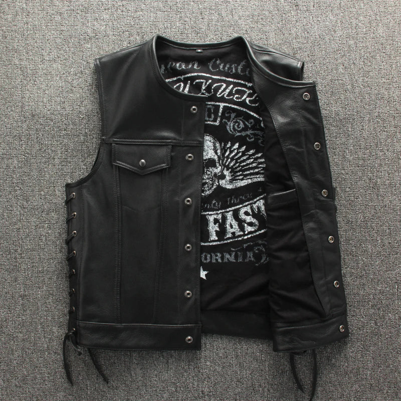 PFHQ 2023 Trendy Men's High Quality Leather Motorcycles Jackets Fashion New Sleeveless Vest Slim Fit Waistcoat Four Seasons Coat