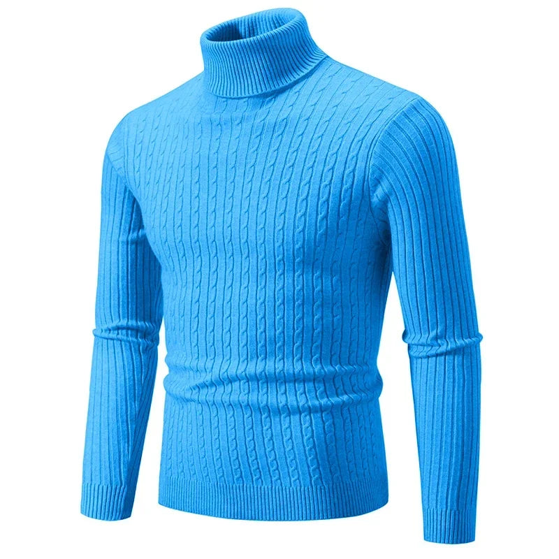 Men's High Neck Sweater Solid Color Pullover Knitted Warm Casual Turtleneck Sweatwear Woolen Mens Winter Outdoor Tops