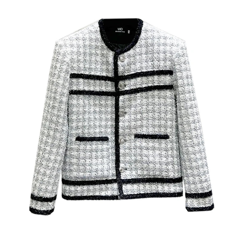 PFHQ New Personalized Spliced Contrasting Woven Plaid Short Jacket Korean Fashion 2024 Long Sleeve Male Tops Casual 21Z6303