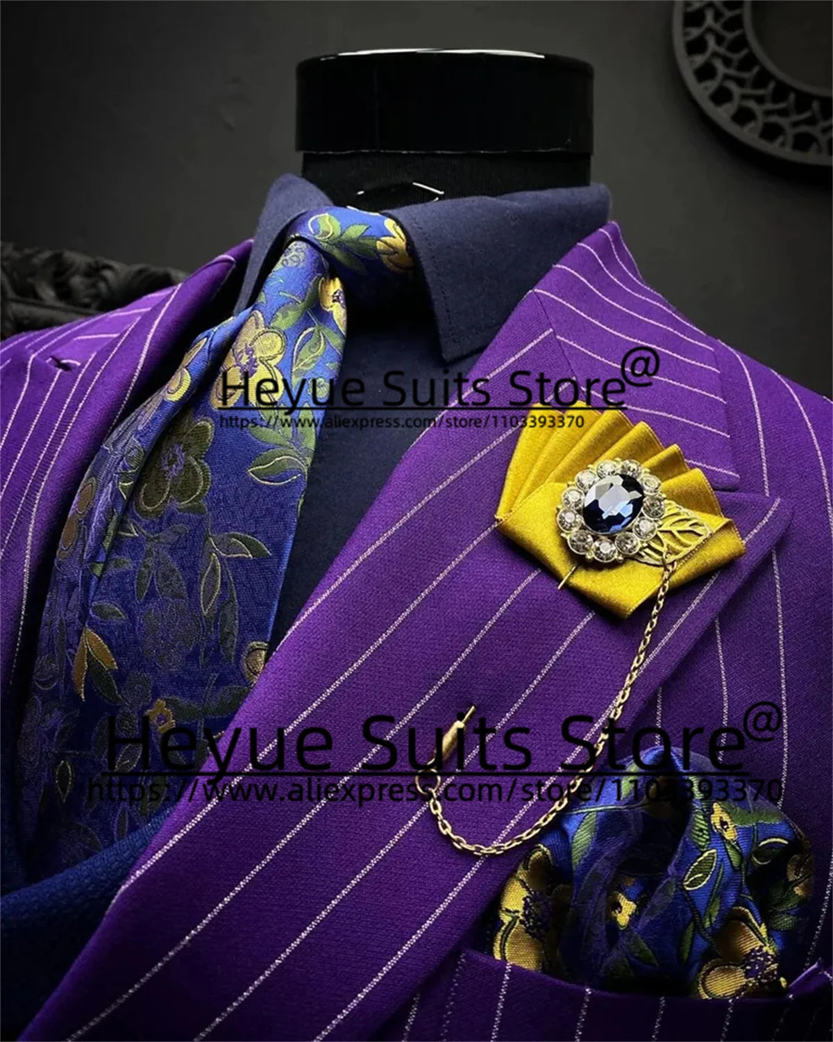 ltaly Style Purple Stripe Wedding Suits For Men Slim Fit Peak Lapel Groom Tuxedos 2PCS Sets Elegant Male Blazer trajes de hombre