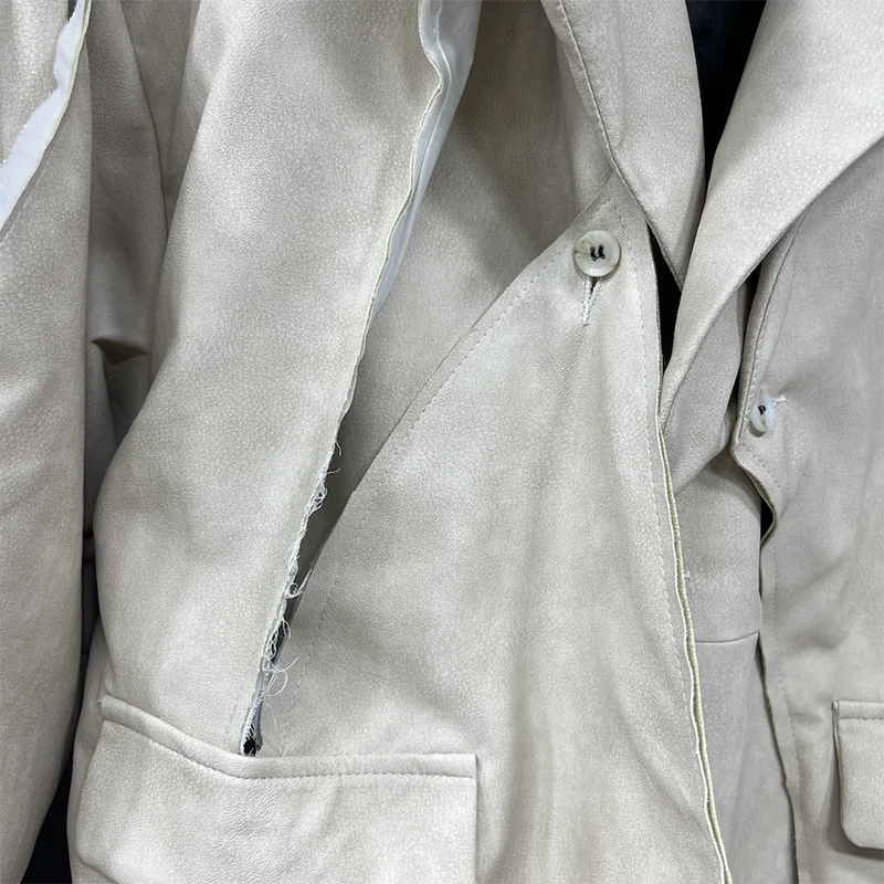 PFHQ Windbreaker Haute Quality Patchwork Male Autumn Long Over Knee Loose Trendy PU Leather Worn Out Men's Trench Coat 21Z4288