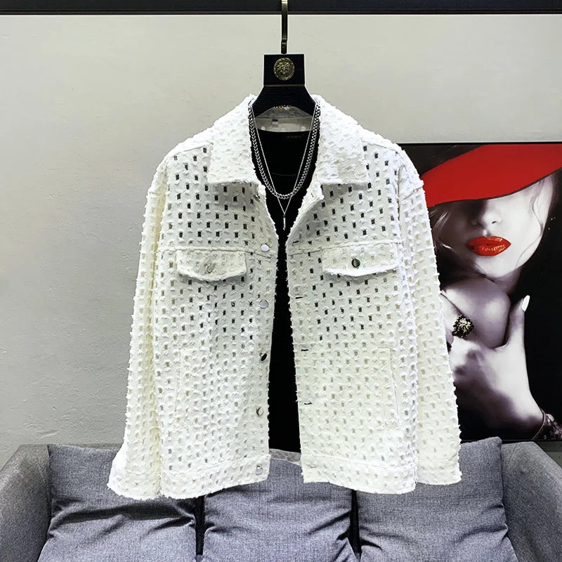 PFHQ Solid Color Sequin Decorate Niche Design Men's Jacket High Quality Street 2023 Summer Loose Original Stylish Coat 21F2276