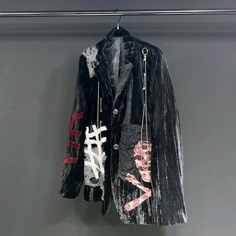 PFHQ 2023 Trendy Elegant Niche Design Men's Personality Patchwork Jackets Suit Summer Original Coat High Quality Street Blazer