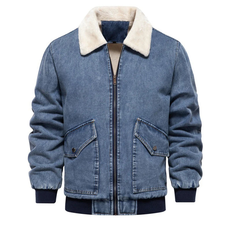 PFHQ Autumn Winter New Velvet Denim Jacket Casual Washed Men's Denim Top Thickened Cotton Vintage Patchwork Male Tops 21Z6212