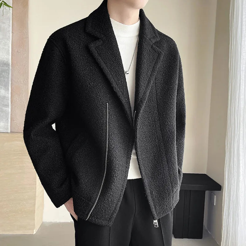 PFHQ Korean Style Men's Woolen Overcoats Thickened Zippers Solid Color New Trendy Autumn Male Short Trench 2024 Menswear 21Z6587