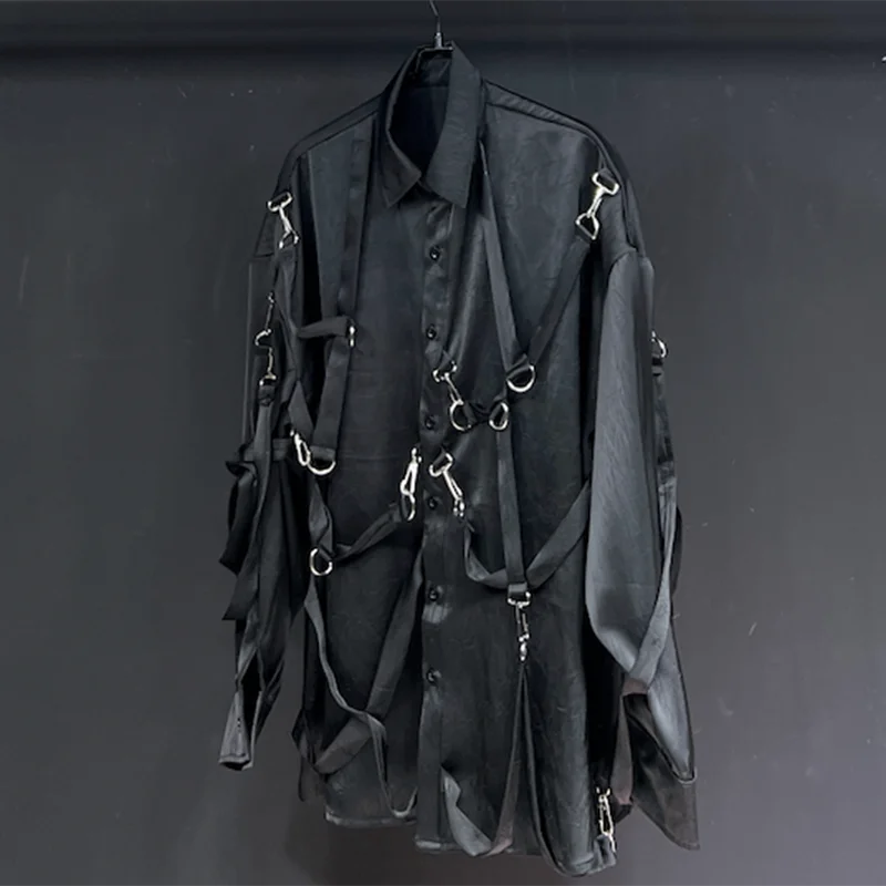 PFHQ Men's New Loose Shirts Long Sleeved Darkwear Single Breasted Ribbon Design Male Summer Lapel Advanced Outdoor Tops 21Z4467