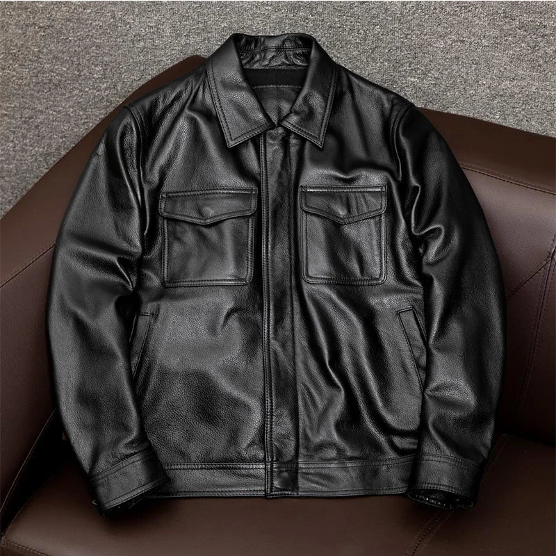 Fashionable New Leather Jacket Men Lapel Leather Jacket Autumn Winter Solid Color Trendy Loose Leather Jacket