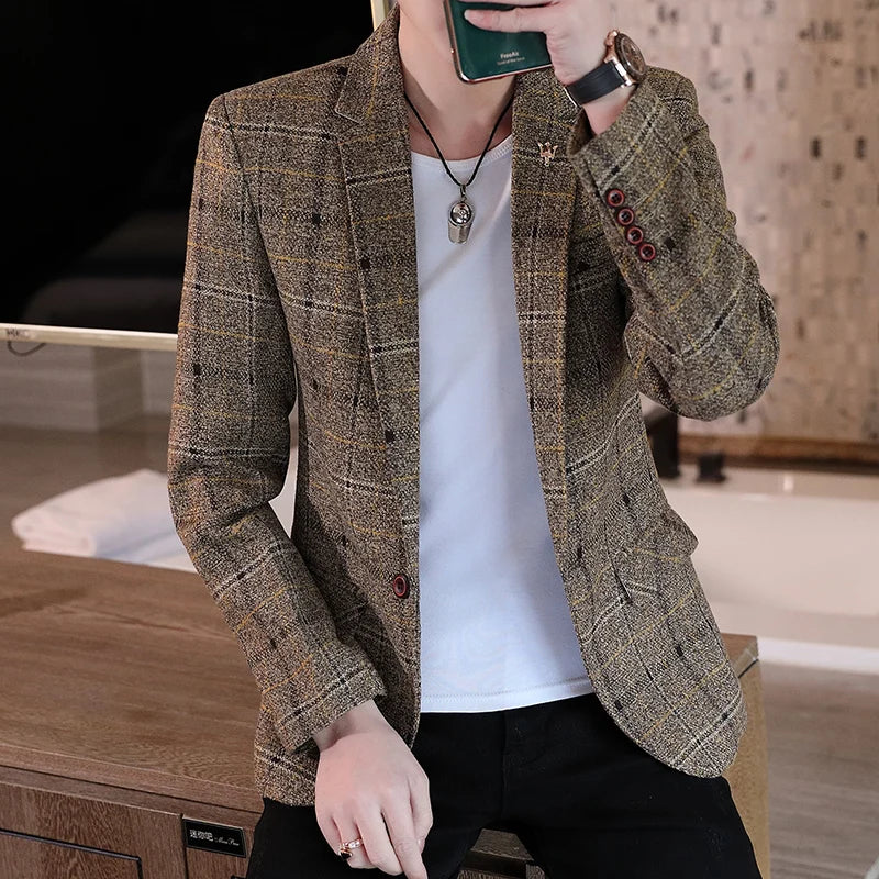 2023  Men Blaze Fashion Handsome All Fashion Handsome Korean Version Slim Boutique Business Leisure Four Seasons  Polyester