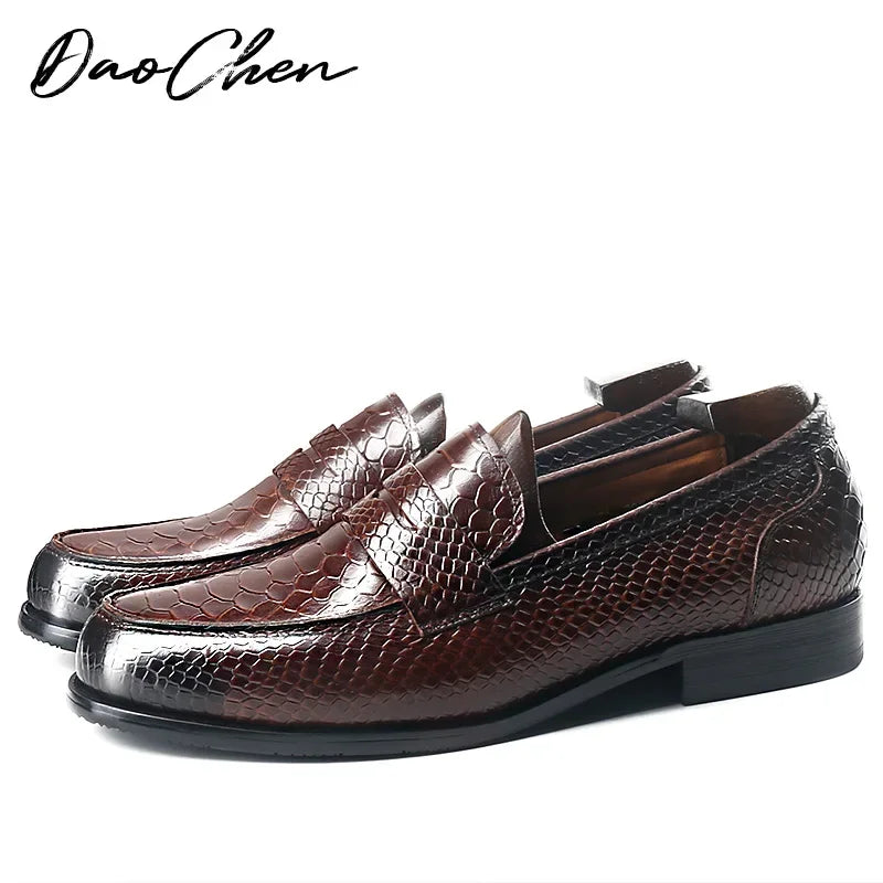 ELEGANT MEN LOAFERS SHOES BLACK BROWN SNAKE PRINT CASUAL MENS DRESS SHOES WEDDING OFFICE BUSINESS REAL LEATHER shoes men