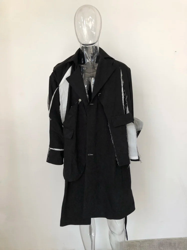 PFHQ 2023 Wornout Edge Color Contrast Men's Long Coat Trench High Quality 2023 Elegant Stylish Jacket Windbreaker Free Shipping