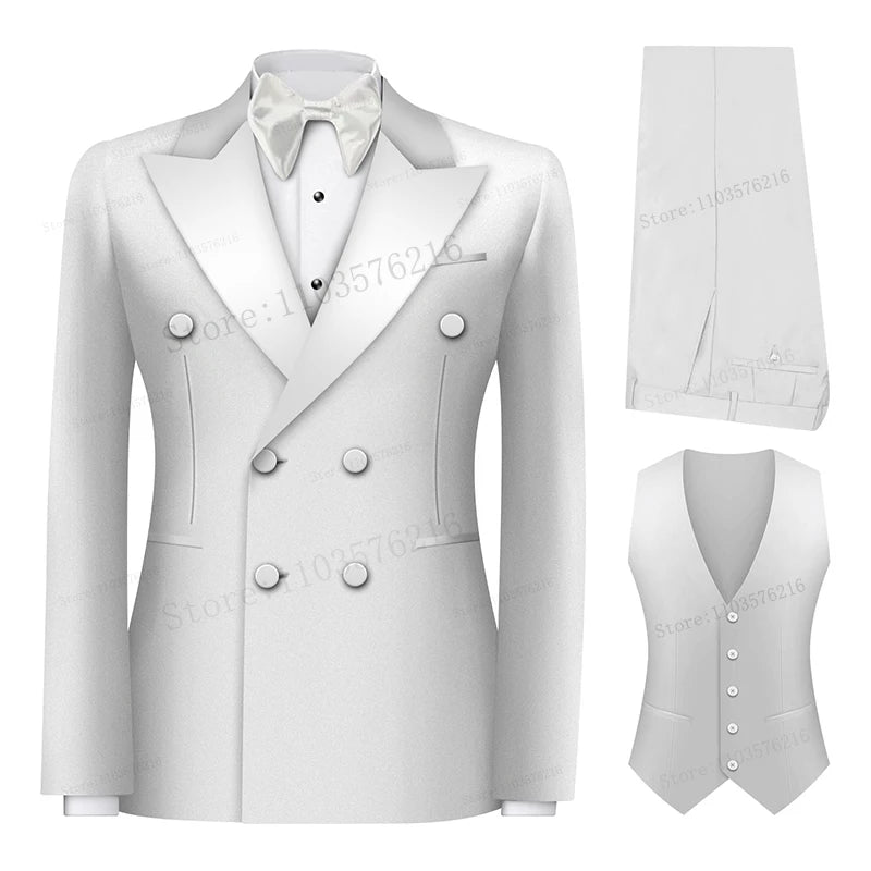 Luxury 3 Pieces Men's Suits Jewel Decoraction Jacket Vest Pants Suit for Party Prom Wedding Groom