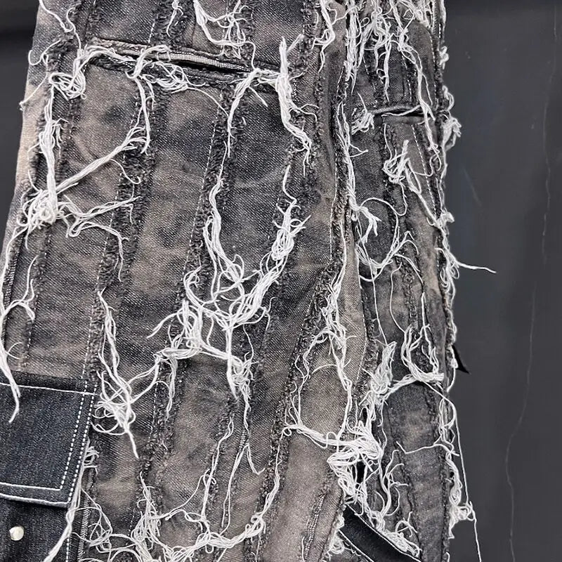 PFHQ Men's Heavy Industry Mud Dyed Rivet Jeans Spliced Straight Long Stacked Micro Flared Wide Leg Handsome Denim Pants 21Z2243