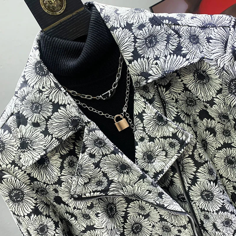PFHQ Korean Men's Short Jacket Lapel Autumn Fashion Trend Casual Zipper Decoration Contrast Color Male Tops Loose 21Z6246