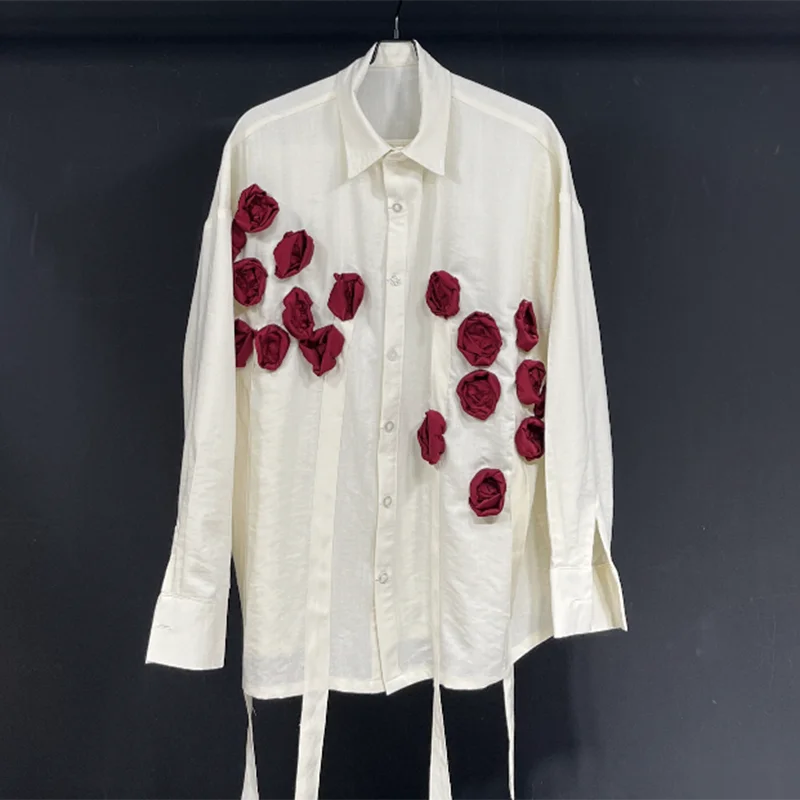 PFHQ Autumn Men's Embroidered Tops Long Sleeved Casual Loose Fitting Sun Protection Creativity Flowers Patchwork Shirts 21Z2008