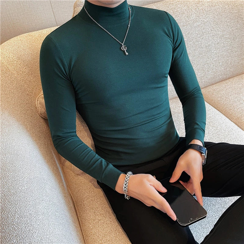 Men's T Shirts Autumn Winter New Turtleneck Long Sleeve T-Shirts For Men Clothing 2024 Slim Fit Casual Basic Tee Shirt Homme 4XL