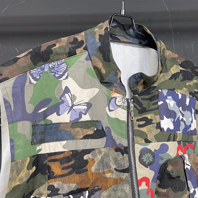 PFHQ Camouflage Patchwork Design Male Waistcoat Advanced Hip-hop Pattern Cool Streetwear Zippers Outdoor Vest Summer New 21Z4446