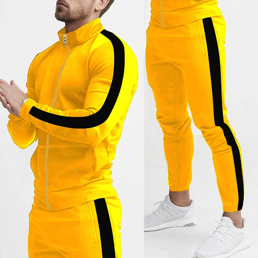 2024 cross-border Europe, America, autumn and winter new casual men's sports suit color matching men's clothing