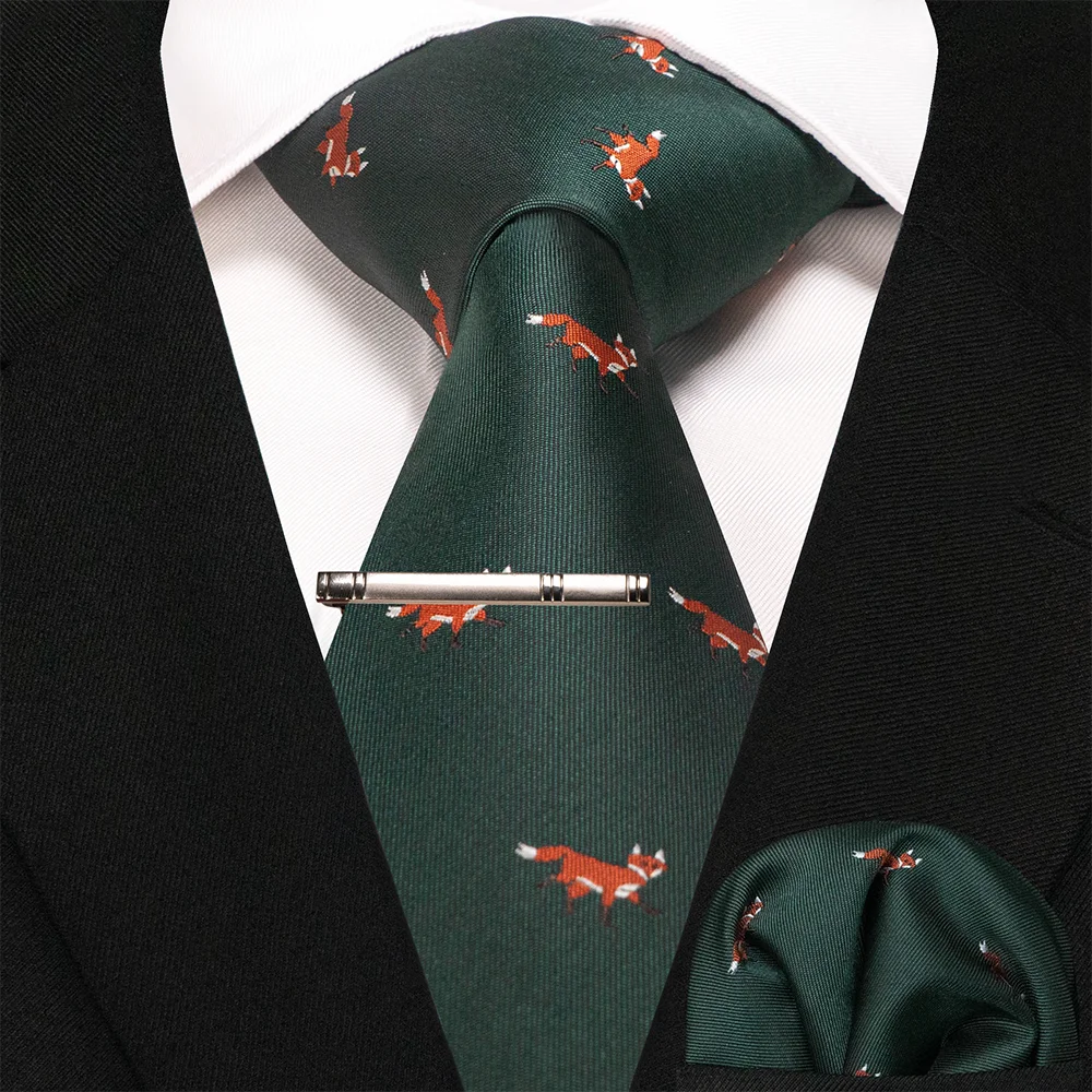 EASTEPIC Tie Sets Including Clips and Handkerchieves Men's Neckties for Leisure Suits Fox Dragon Flamingo Snail Dog Duck Plane