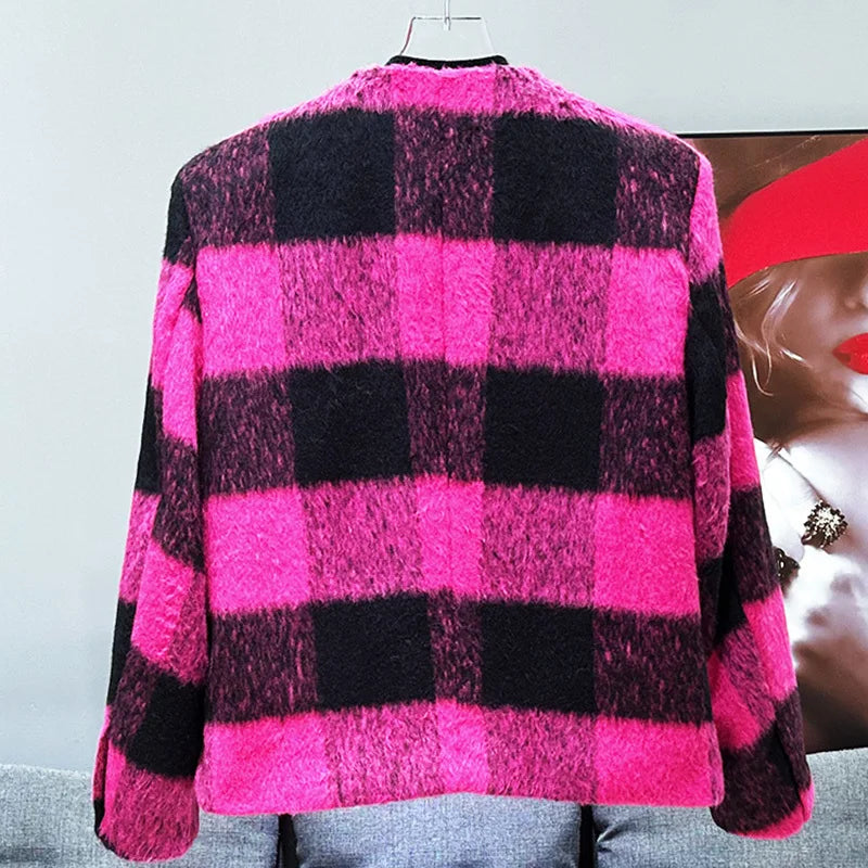 PFHQ 2024 Winter New Design Hairy Coat Korean Fashion Stylish Short Jacket Contrast Color Pleated Male Tops New 21Z7247