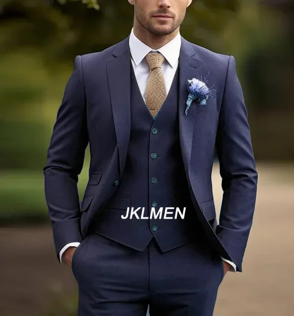 3 Piece Army Green Business Suit Men Tuxedos Groom Groomsman Prom Wedding Party Formal  Set Jacket Vest Pants