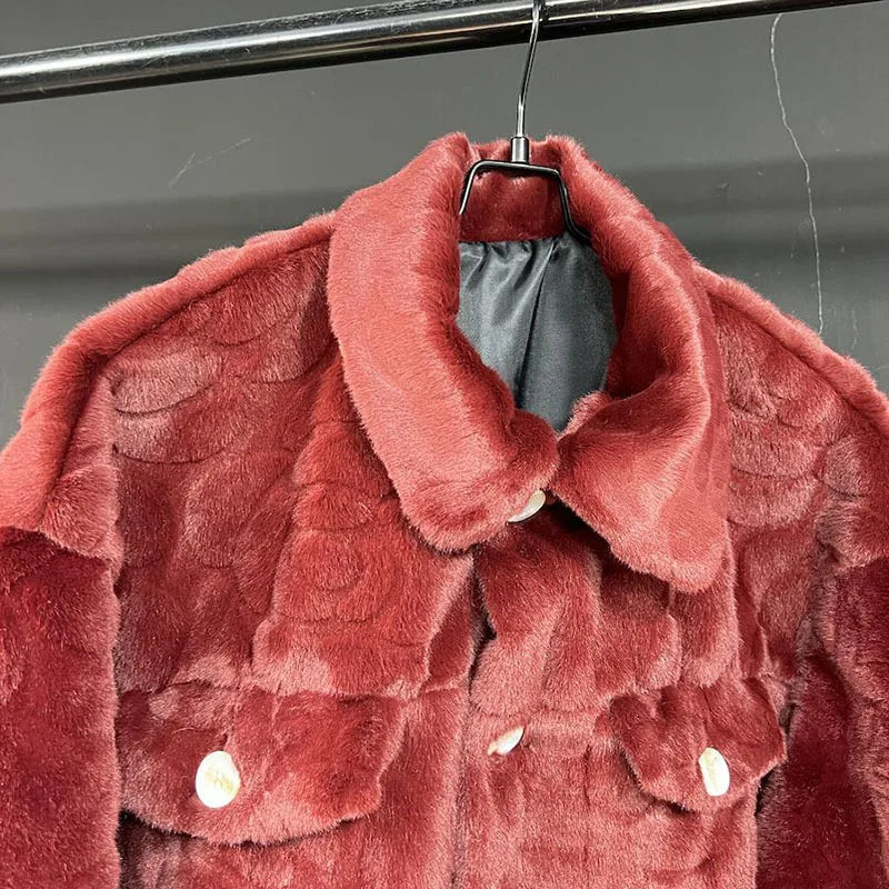 PFHQ Faux Fur Coat 2024 Autumn Winter New Imitation Thick 2024 Solid Color Turn-down Collar Male Tops Streetwear 21Z8006