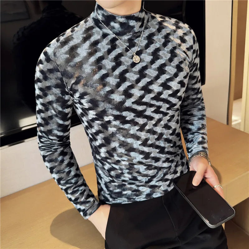 PFHQ Niche Design Men's T-shirts Mock Neck Long Sleeved Solid Color Casual Slim Stretchable Pullover Menswear Spring 21Z9023