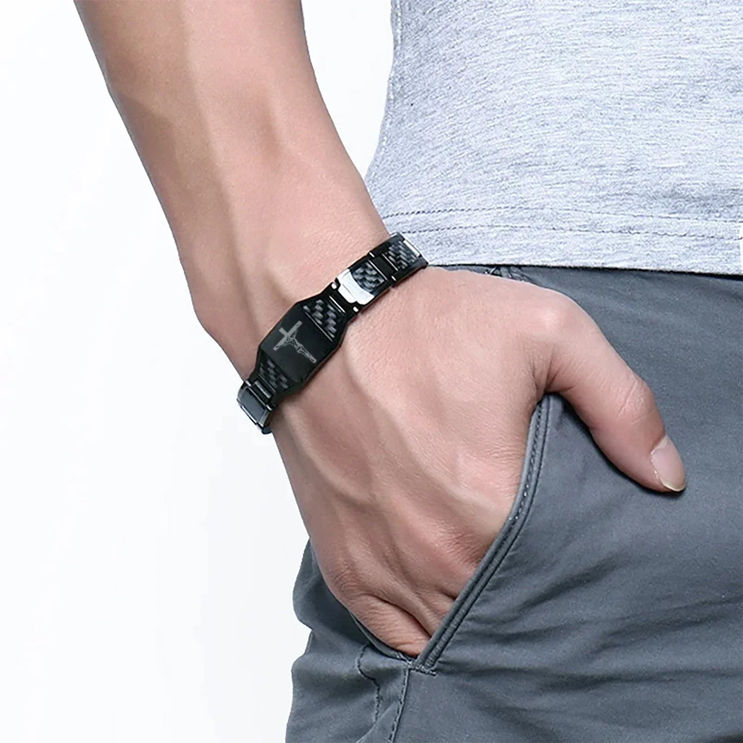 New in Men's Therapeutic Magnetic Bracelet Stainless Steel Black Jewelry Accessories with magnet Germanium Charms Gifts