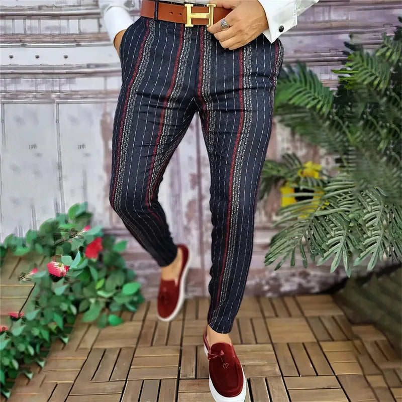 Summer Men's Fashion Striped Straight Pants 3D Printed Small Feet Comfortable Business Casual Pants Suit Pants