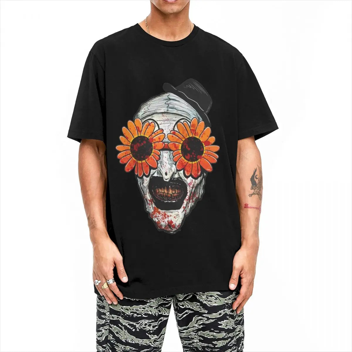 Men Women's Art The Clown Terrifier 2 Sunflower Sunglasses T Shirts Horror Movie Cotton Tops Fashion Tees Plus Size T-Shirt