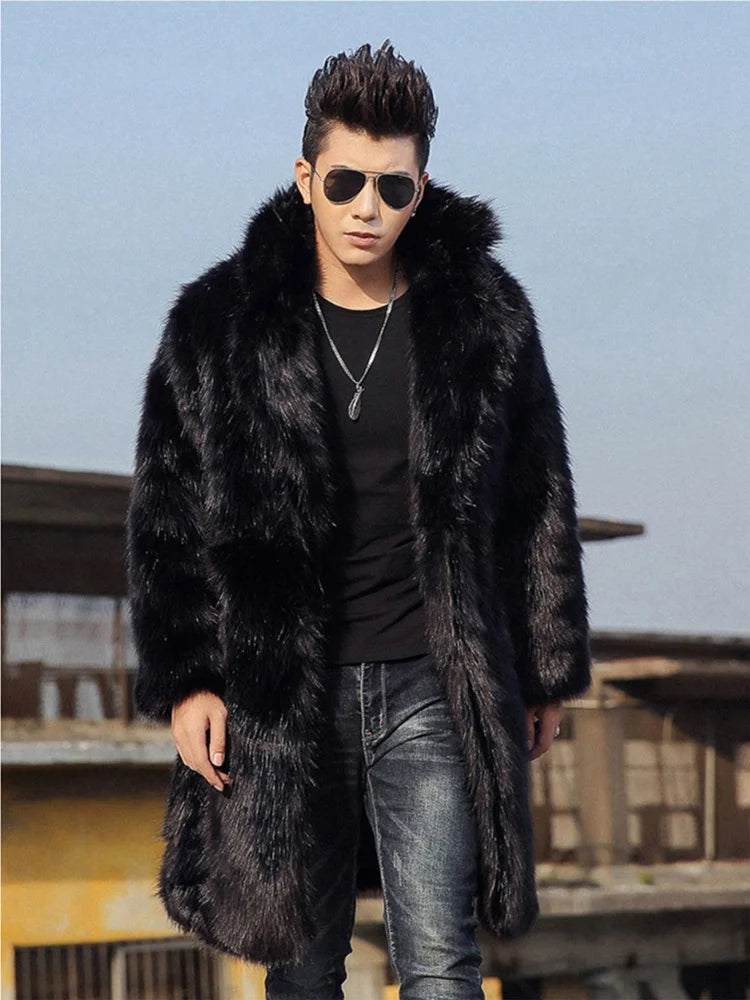 PFHQ 2023 Winter New Men's Long Fox Hair Coat Fashion Handsome Trendy Casual Imitation Fur Thickened Windbreaker Clothes 21Q4434