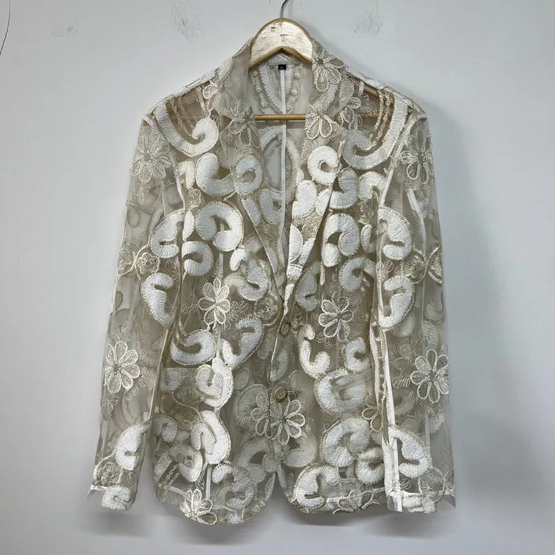 PFHQ Men's Heavy Industry Embroidery Blazer Summer Breathable Cool Creativity Delicacy Single Breasted Male Suit Jackets 21Z4555
