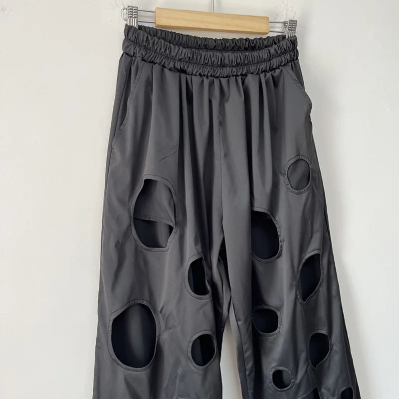 PFHQ Men's Summer Hole Sexy Pants Trendy Loose Fitting Elastic Waist Perforated Personality Streetwear Male Trousers New 21Z4660