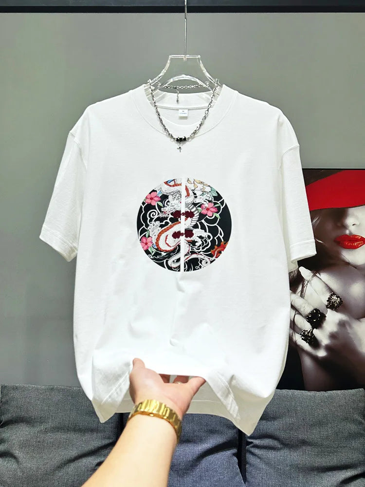 PFHQ Fashion Short Sleeved Male Tops Chinese Style Patter Print Versatile Haute Quality Personality Men's T-shirt Summer 21Z4668