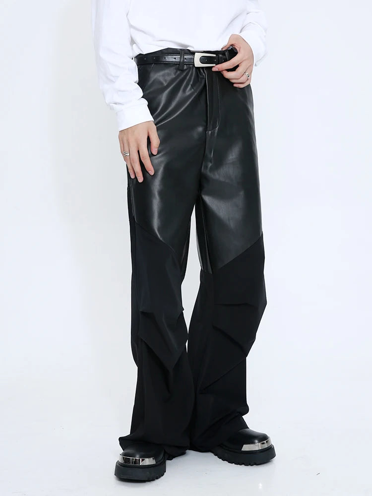 27-46 New 2024 Men Clothing Yoshi Yamamoto Style Stitching Leather Patchwork Casual Pants Trousers Lovers Plus Size Costumes