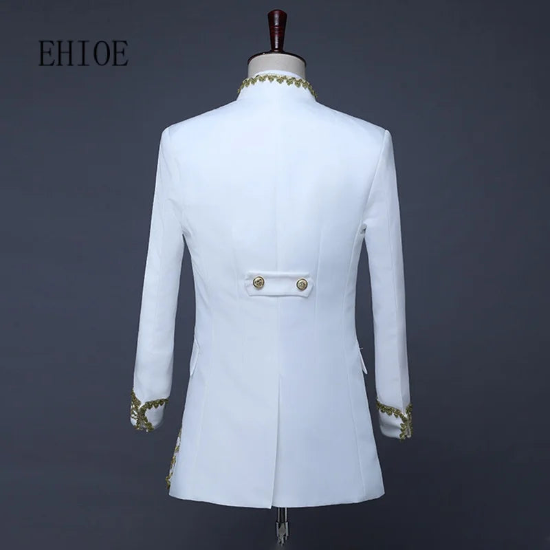 Ehioe Men 3-Piece Suit Medieval Embroidered Jacket Vest Pants Royal Court Men's Wedding Suit European Retro Court Dress Costumes