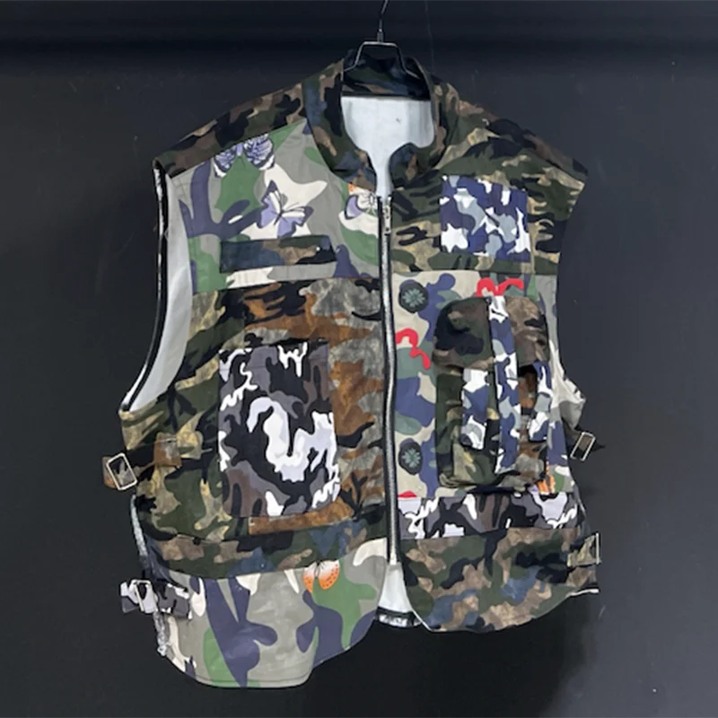 PFHQ Camouflage Patchwork Design Male Waistcoat Advanced Hip-hop Pattern Cool Streetwear Zippers Outdoor Vest Summer New 21Z4446