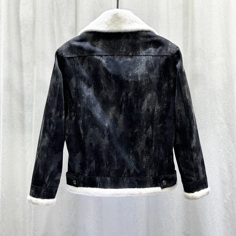 PFHQ Winter Trendy Men Denim Jacket Cotton Fashionable Versatile Thick 2024 Contrast Color Tie-dyed Male Tops 21Z7555
