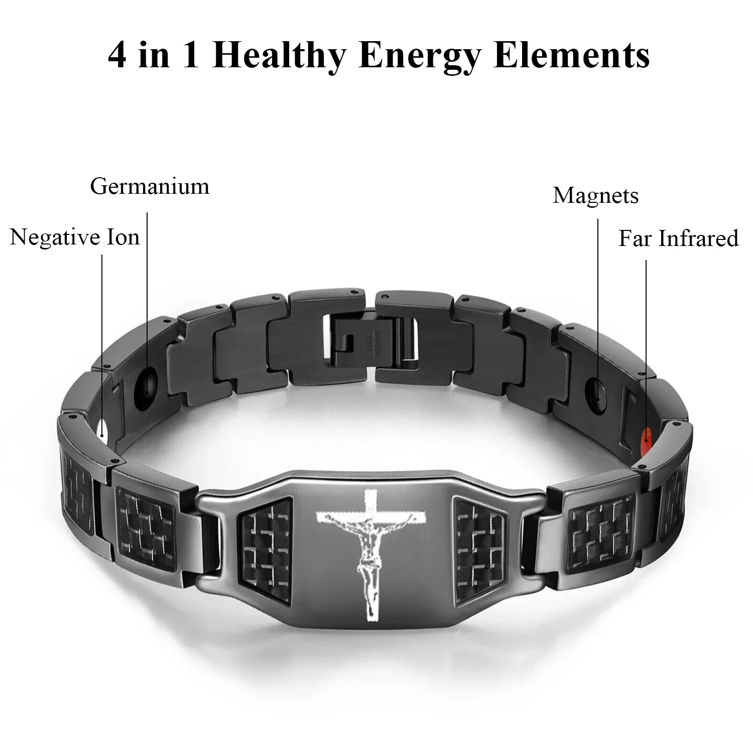 New in Men's Therapeutic Magnetic Bracelet Stainless Steel Black Jewelry Accessories with magnet Germanium Charms Gifts