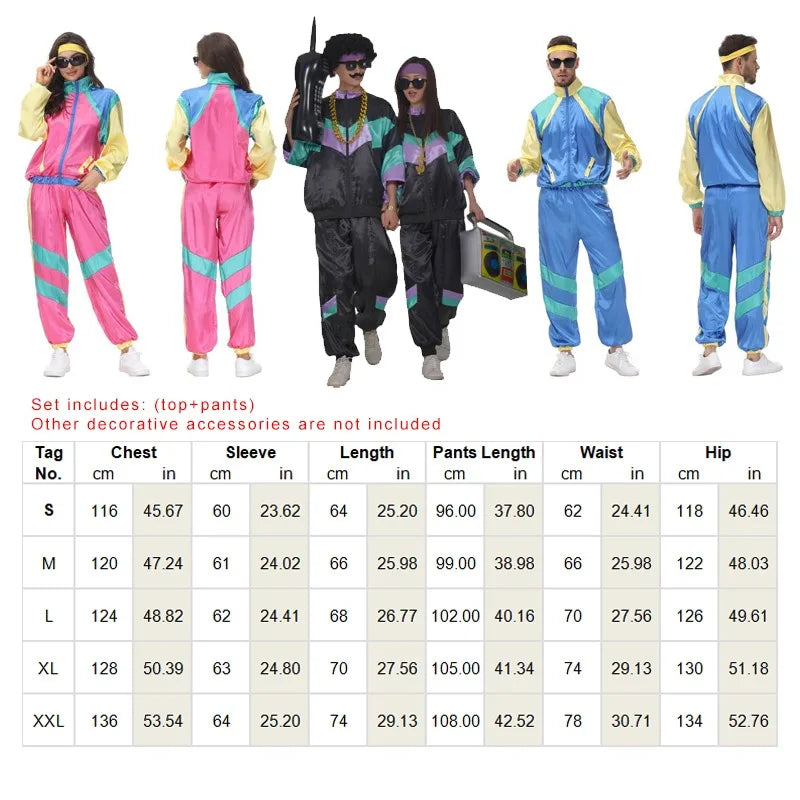 80s 90s Retro Disco Suit Adult Men Cosplay Party Stage Costume Fashion Color Matching Retro Sportswear Suit