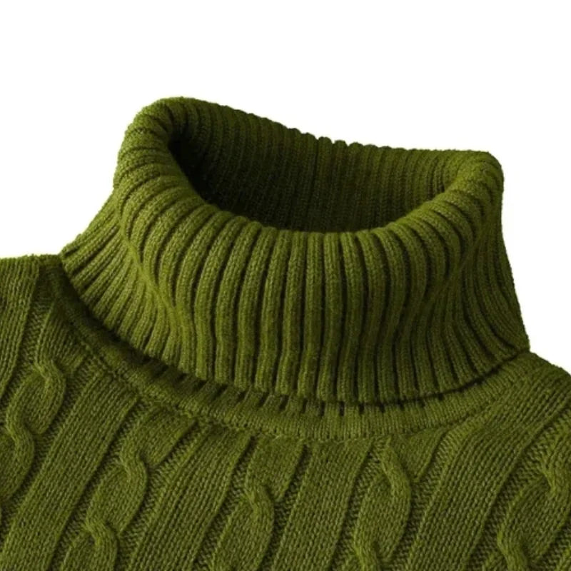 Men's High Neck Sweater Solid Color Pullover Knitted Warm Casual Turtleneck Sweatwear Woolen Mens Winter Outdoor Tops