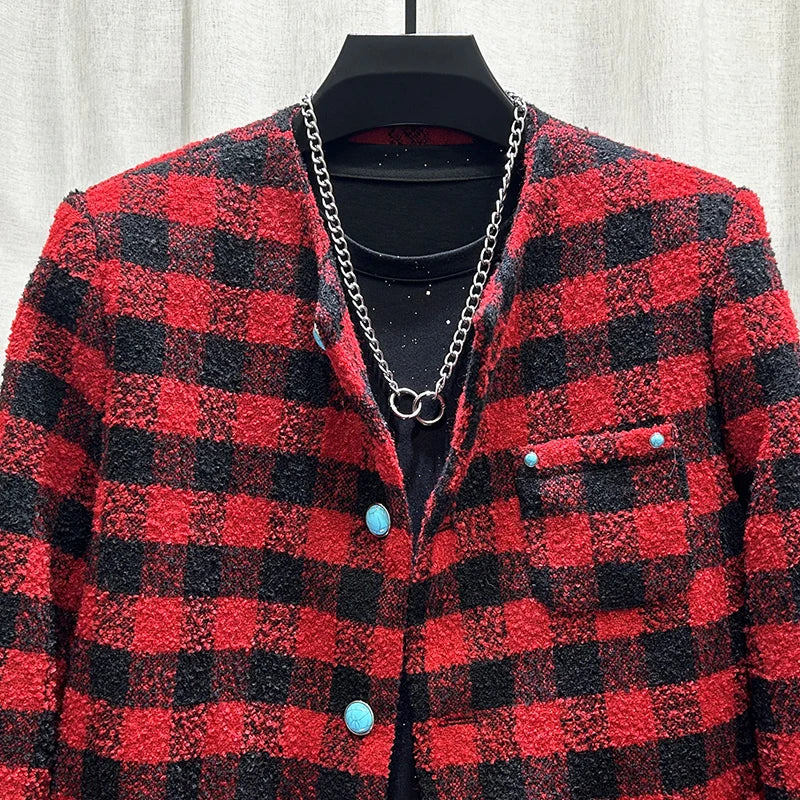 PFHQ New Short Men's Fashion Jacket 2024 Korea Fashion Single Breast Long Sleeve Contrast Color Casual Male Tops 21Z6186
