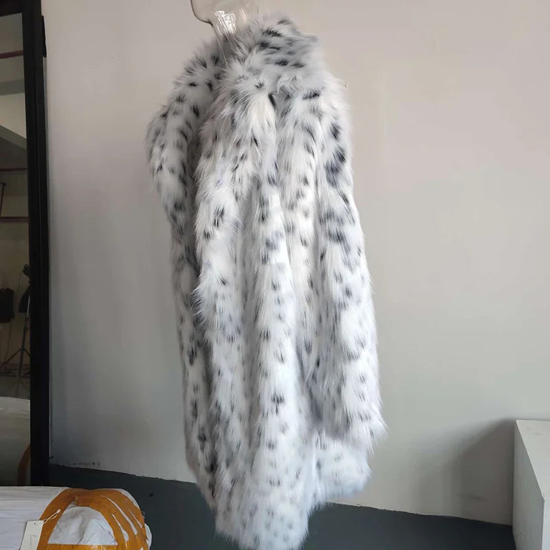 PFHQ 2023 Men's Stylish Imitation Mink Clothes Winter New Elegant Leopard Print Trendy Faux Fur Fox Hair Long Warm Coat 21Q4438