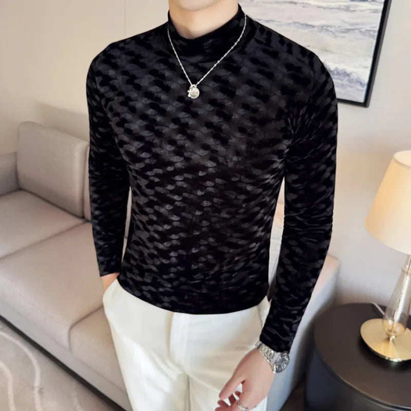 PFHQ Niche Design Men's T-shirts Mock Neck Long Sleeved Solid Color Casual Slim Stretchable Pullover Menswear Spring 21Z9023